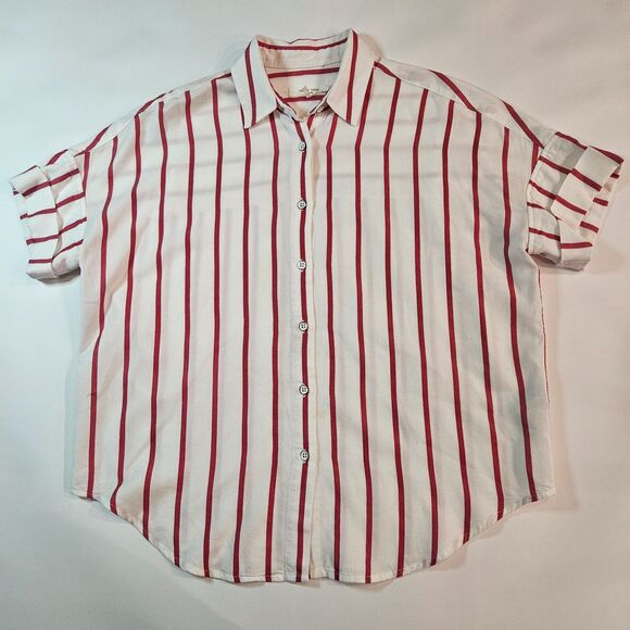 Rag and Bone XS Oversized Nautical Short Sleeved Red Striped Button Up Top - Picture 1 of 6